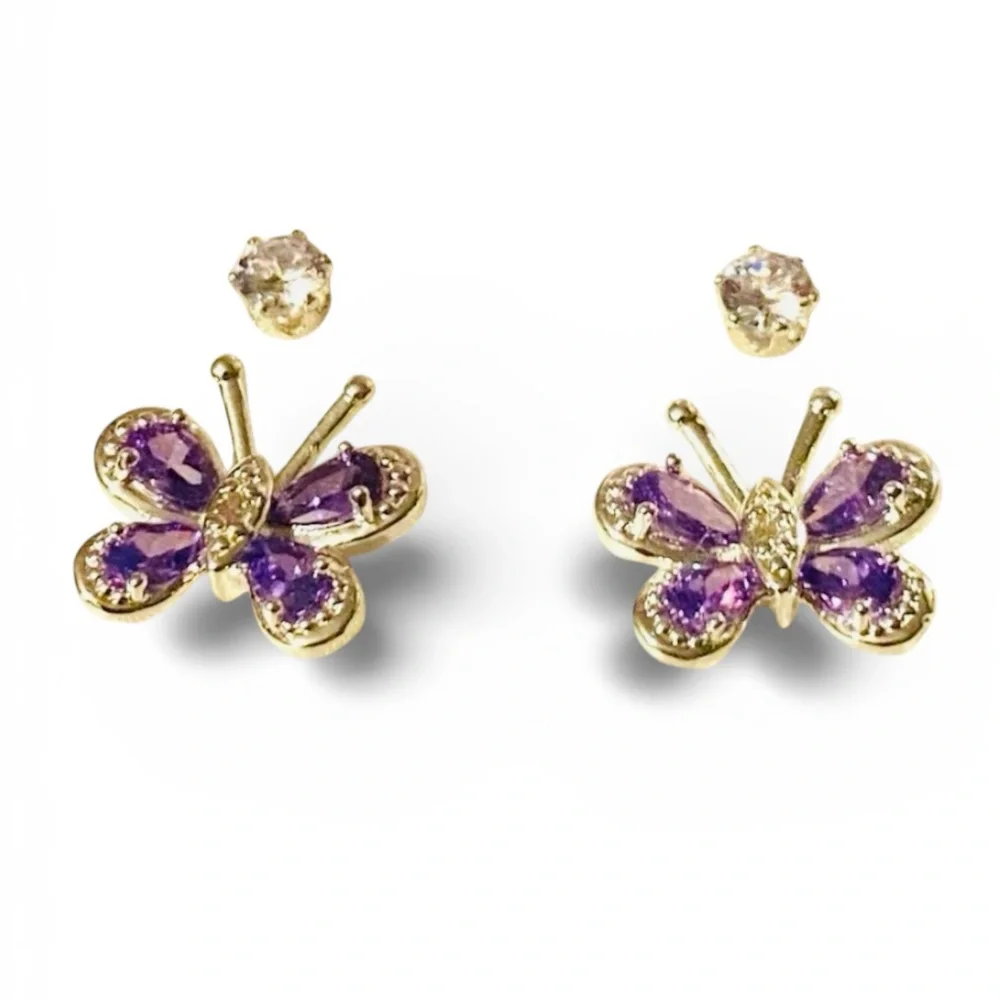 3J: 2 Pc: RADIANCE Earrings: 1 Purple & Butterfly & 1 Pair: Stud, NIB
